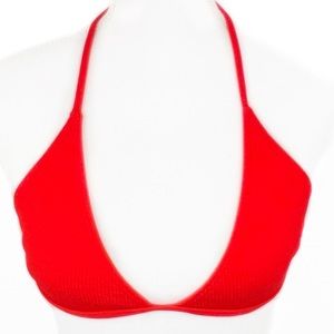 NEW Zaful Red Orange Ribbed Classic Triangle Beach Surf Halter Tie Bikini Top 6